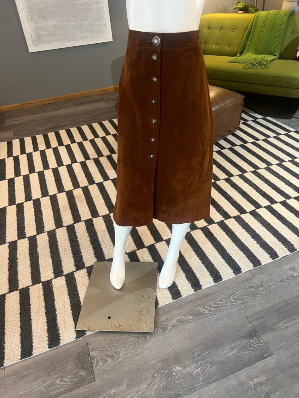Zara Brown Suede Button-Front Midi Skirt